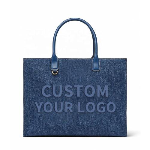 New Arrival Oem Odm Denim Ladies Handbags Custom Logo Pu Leather Hand Bags Wholesale Trendy Fashional  Large Womens Tote Bags