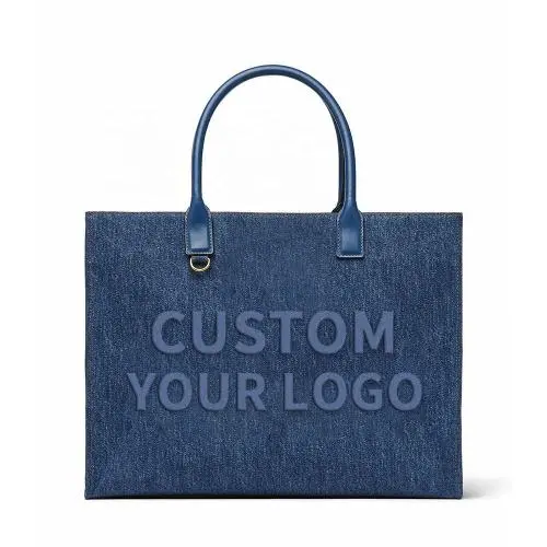 New Arrival Oem Odm Denim Ladies Handbags Custom Logo Pu Leather Hand Bags Wholesale Trendy Fashional  Large Womens Tote Bags