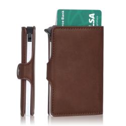 Factory wholesale leather pop up wallet rfid metal card holder aluminum metal wallet
