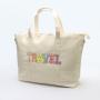 Keymay Hot Sale Stock RTS Low MOQ SNACKS TRAVEL Cosmetics Bag Women Tote Bag With Sewing On Letter Patches Make Up Pouch