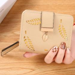 2024 Factory Direct Ladies Short Section Wallet Leaf Hollow Large Capacity Card Holder Wallet Two Fold Clutch Coin Purse