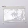 Deboss Logo PU & Clear Vinyl Portable Women Wedding Zipper Flat Pouch Transparent Travel Makeup Bag Evening Ladies Clutch Bag