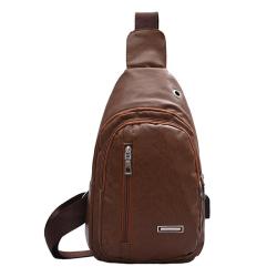 HR610 Hot Selling Man's Chest Bag PU Retro Earphone Hole Outdoor Shoulder Bag Travel Business Waterproof Crossbody Waist Bag