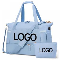 Water-resistant Foldable Sport Gym bags Usb Charger Travel Overnight Weekender Duffle Bag For Women