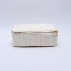 Keymay Custom Personalized Large Cosmetic Bag Portable Travel Zipper Pouch Make Up Storage Box Corduroy Makeup Bag With Mirror