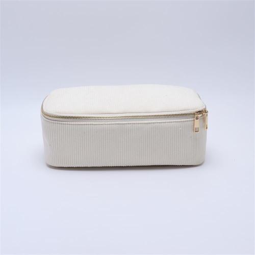Keymay Custom Personalized Large Cosmetic Bag Portable Travel Zipper Pouch Make Up Storage Box Corduroy Makeup Bag With Mirror