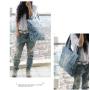 Large Fitness Travel Bag for European and American Men and Women Washed Denim Shoulder Bag Fashionable Mother Bag Style