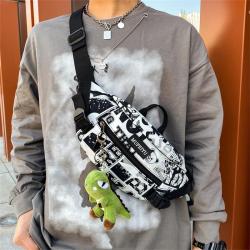 HR249 New Fashion Nylon Unisex Chest Bag Graffiti Letter Single Shoulder Crossbody Bag Outdoor Travel Sports Waist Lock Bag