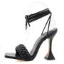 2021 Fashion Women Summer Woven Satin Block Heel Mules Ladies High Heel Square Toe  Dress Party Sandals
