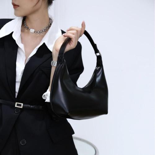 2024 Spring New Genuine Leather Moon Women's Bag Solid Color carteras para mujer 	 sac a main