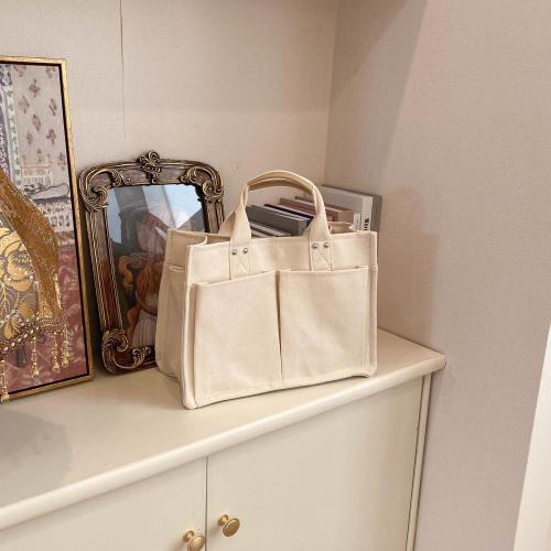 Summer Women Canvas Bag Student Crossbody Fashion Hand Handle Single Shoulder Messenger Multi Pocket Large Capacity Tote Bag