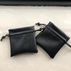Trendy Soft Black Faux Drawstring Pouch For Earring