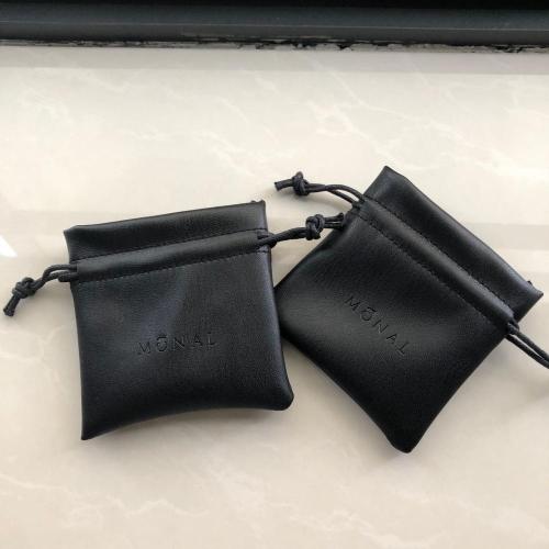 Trendy Soft Black Faux Drawstring Pouch For Earring