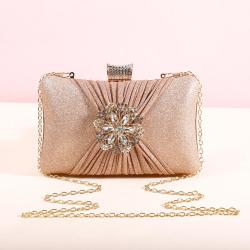Wholesale golden ladies crossbody chain shoulder bag handbags glitter clutch bag women clutches flower evening bags pochette femme