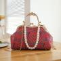 Pearl Chain Designer Women Handbags Lock Button Handbag Manufacturer Customize Lace High Quality Ladies Designer Shoulder Bags