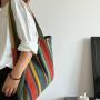ZR726 Environmentally Friendly Shopping Bag Retro Cotton And Hemp Stripe Fashion Handbag Simple Versatile Shoulder Tote Life Bag