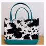 Leopard Print Cow Baseball Print Beach Bag Single Handle Fashionable Portable Organizer with Button Closure Hole Eva Large Bag