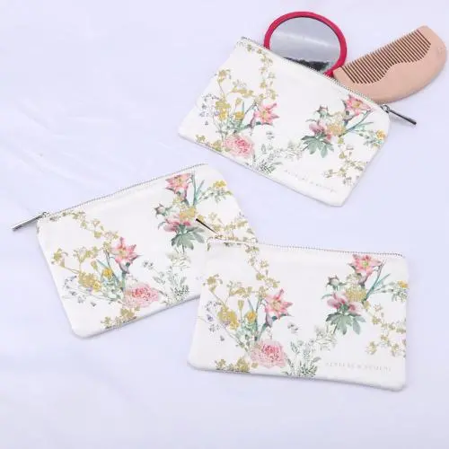 High Quality 8 OZ Canvas Zipper Makeup Bag Natural Cotton Cosmetic Brush Packaging Makeup Pouch With Logo