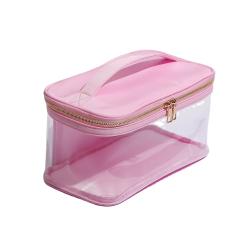 Newest Portable Multi Color Women Pink Transparent PVC Nylon Cosmetic Wash Bag Toiletry Bag Zipper Clear Makeup Bag