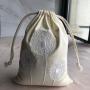 15*20 cm Off-White Cotton Linen Gift Drawstring Pouch Embroidery Logo Linen Drawstring Packaging bag