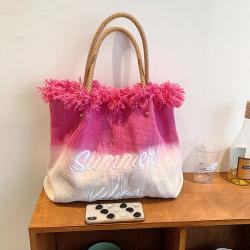 Fashion Contrast Color Handbag Tote Bag Large Capacity Woven Para Mujeres Bolso Bolsas Embroidered Canvas Women Handbags