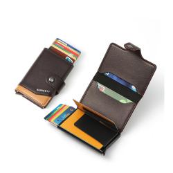 ZR115 European And American Metal Aluminum Box Automatic Pop-up PU Card Bag RFID Credit Card Leather Card Sleeve