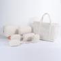 Keymay Stock Cream Work Travel Carry All Shopping Fluffy Bag Teddy Pockets Long shoulder Strap Large Plush Oversized Sherpa Tote