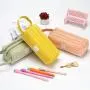 KBW539 Creative Double Layer Handheld Pencil Bag Simple Oxford Cloth Double Zip Pencil Bag High Quality Stationery Bag