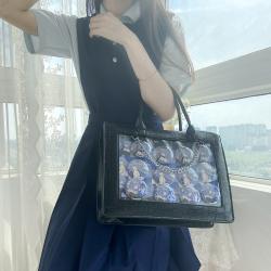 High Quality PU Tote Ita Bag Transparent Window Pins Leather Ita Hand Bag Clear Window Shoulder Bags