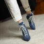 2024 New Design Lace-up Thin High Heel Women Pumps Denim Pointy Toe Ankle Boots For Women