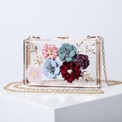 2024 spring Hotselling Gorgeous Girls evening bag Flower Decoration Transparent Purse Box party clutch