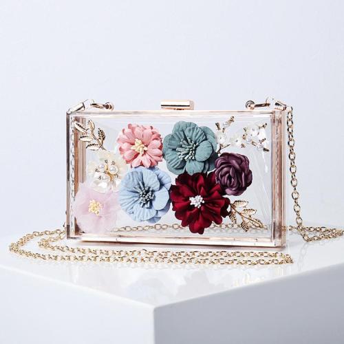 2024 spring Hotselling Gorgeous Girls evening bag Flower Decoration Transparent Purse Box party clutch