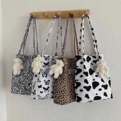 Korean Style Canvas Large Capacity Handbags For Girls Printing Shoulder Bags Students Vintage Fashion Ladies Bags
