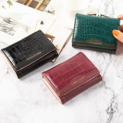 2024 New Arrival Retro Crocodile print PU Folding Small Wallet Cute Multi-card Short Coin Purse Driver's License Wallet for Girl carteras para mujer