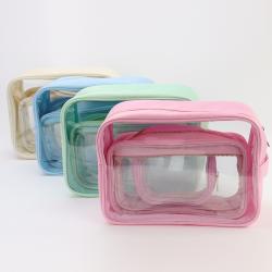 Keymay DIY Chenille Glitter Letetr Patches Organizer Makeup Travel Cosmetic Bags Clear Pvc Pouch Transparent Toiletry Bag