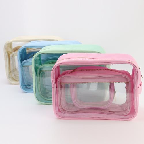 Keymay DIY Chenille Glitter Letetr Patches Organizer Makeup Travel Cosmetic Bags Clear Pvc Pouch Transparent Toiletry Bag