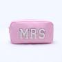 Keymay No MOQ Personalized Cute Beauty Toiletry Bag Nylon Travel Makeup Pouch Chenille Patches Letter Cosmetic Bag