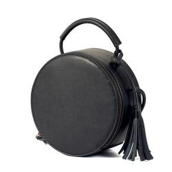 Low MOQ Round Mini Handbag Fashion Barrel Shoulder Bags With Tassel Handmade Female Handbags