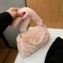 2022 Winter New Plush Bag Women's Pearl Chain Small Fragrant Shoulder Bag Versatile Wool