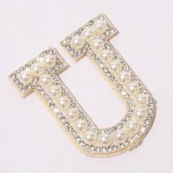 Pearl Rhinestone Words Patches Applique 3D Handmade DIY Patch Cute Initial Letter Patches