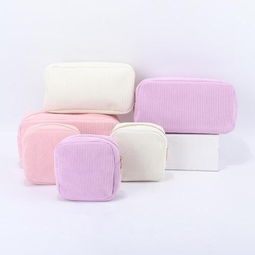 Keymay Stock 4 Colors Fashion Girls Makeup Cosmetic Bag Set Custom Logo Designer Zipper Travel Cute Corduroy Makeup Pouch