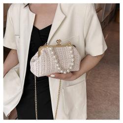 ZR520 New Dinner Bag Clasp Knitted Girl Texture Noble and Fashionable One Shoulder Crossbody Bag Pearl Handheld Bag Party