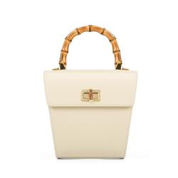 Trendy Unique Bamboo Handle Ladies Bucket Bags Chic Bamboo Premium Metal Lock Luxury Custom Logo Womens Bucket Bags