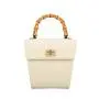 Trendy Unique Bamboo Handle Ladies Bucket Bags Chic Bamboo Premium Metal Lock Luxury Custom Logo Womens Bucket Bags