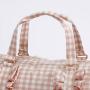 Keymay Stock RTS Low MOQ Gingham Ruffle Handbag Foldable Sports Gym Bag Travel Bags Weekend Bag Woman with Extra Straps
