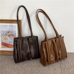 Wholesale large capacity Ruched luxury shoulder bags ladies High Quality pu leather handbag fashion Retro women's tote bags