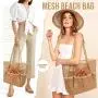 LX072 Mesh Beach Tote Bag for Women Summer Travel Mesh Beach Bag for Beach Vacation Swimming Family Travel Essentials