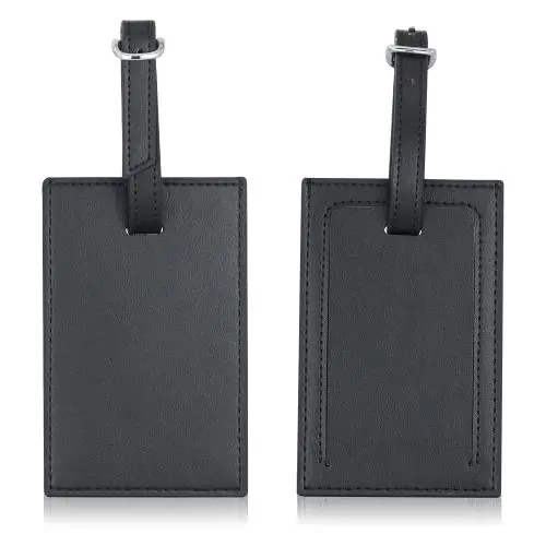 Leather Luggage Tags Travel Bag Labels with Name ID Card Suitcase Baggage Handbag School Bag Label Privacy Protection Black