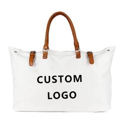 Designer Luxury Women Waterproof Extra Large Cotton Canvas Beach Bag with Leather Handle