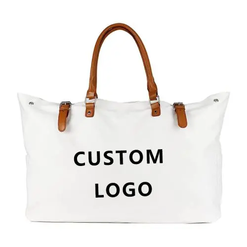 Designer Luxury Women Waterproof Extra Large Cotton Canvas Beach Bag with Leather Handle